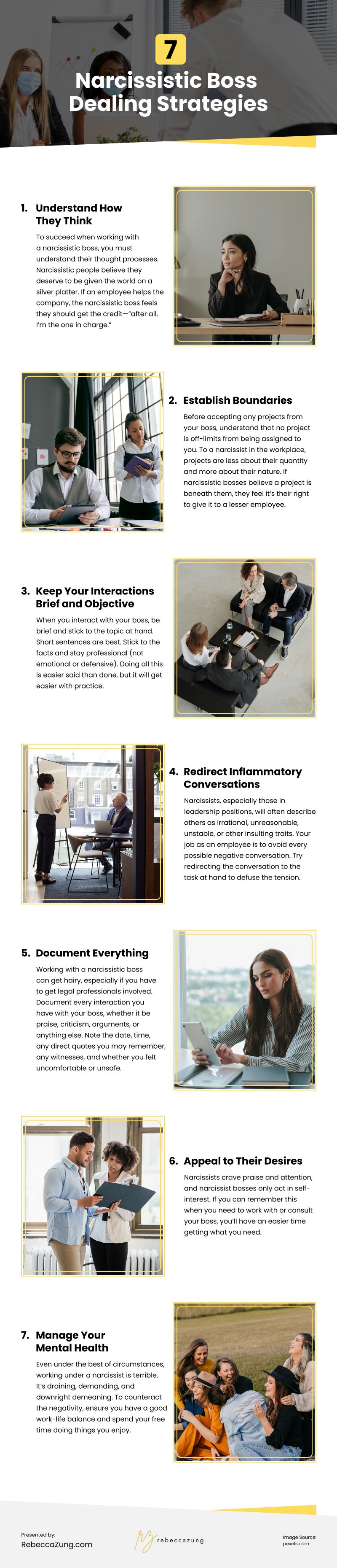 7 Narcissistic Boss Dealing Strategies Infographic 7 Narcissistic Boss Dealing Strategies Infographic